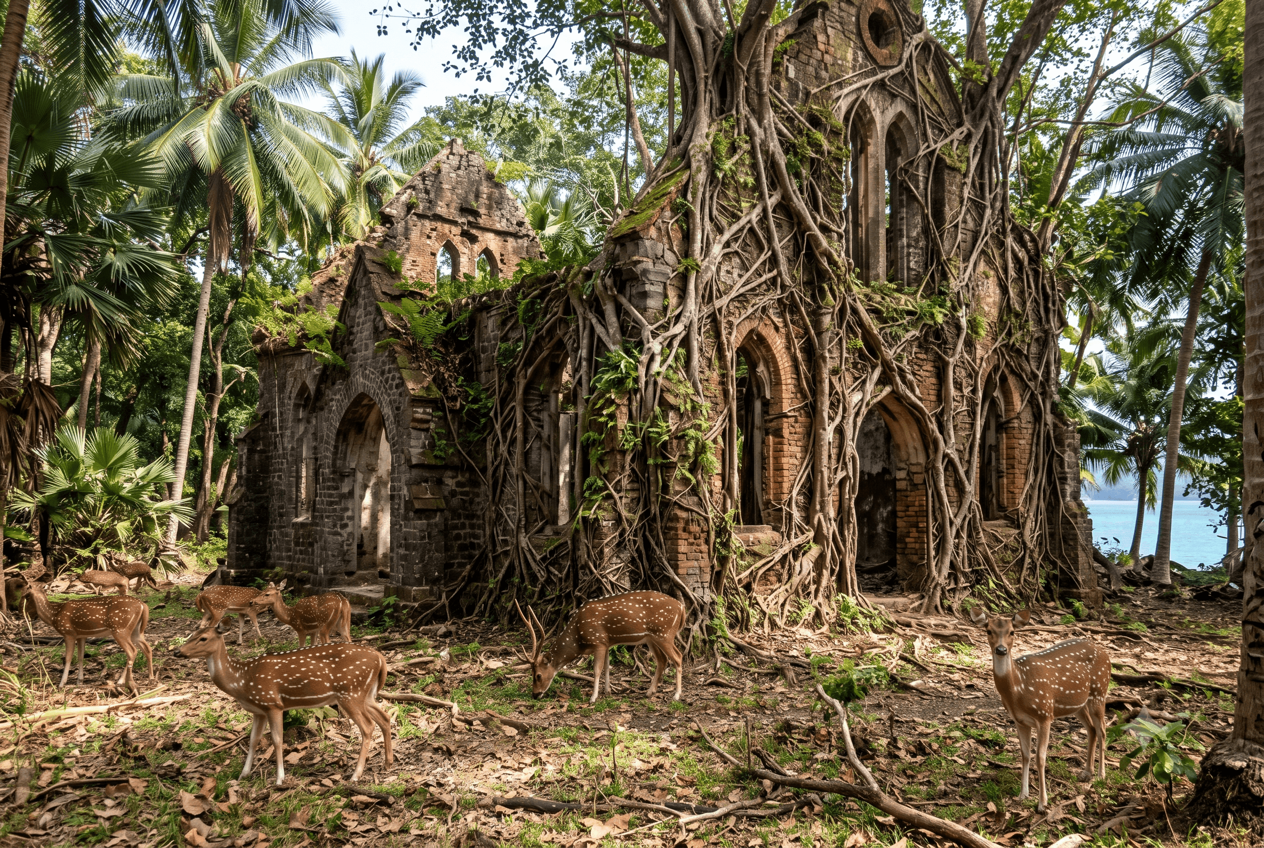 Historic colonial ruins on Ross Island for 3 days Port Blair sightseeing itinerary